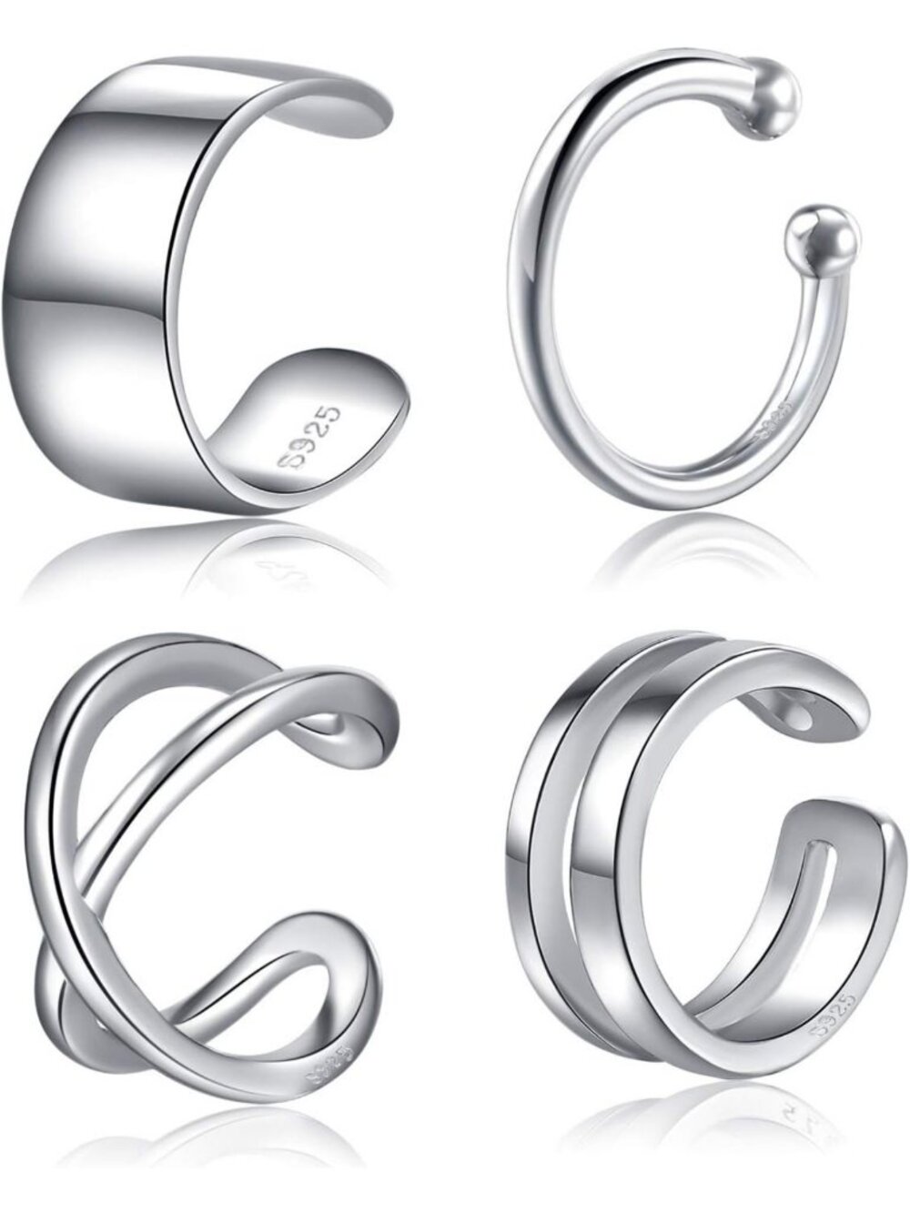 Stylish 925 Sterling Silver Non-Piercing Ear Cuffs for Women, Adjustable Clip-On